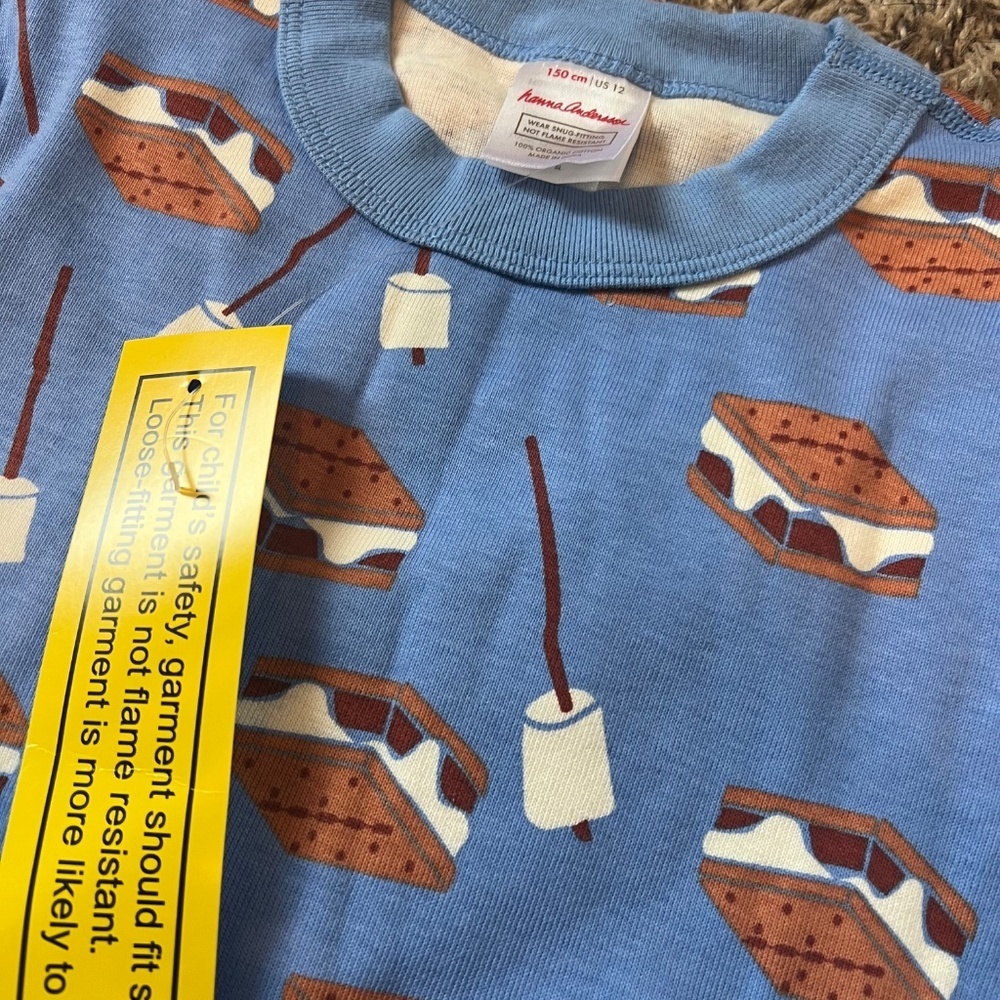 NWT Hanna Andersson kids long john pajama set blue s'mores print size 12 - Picture 2 of 4